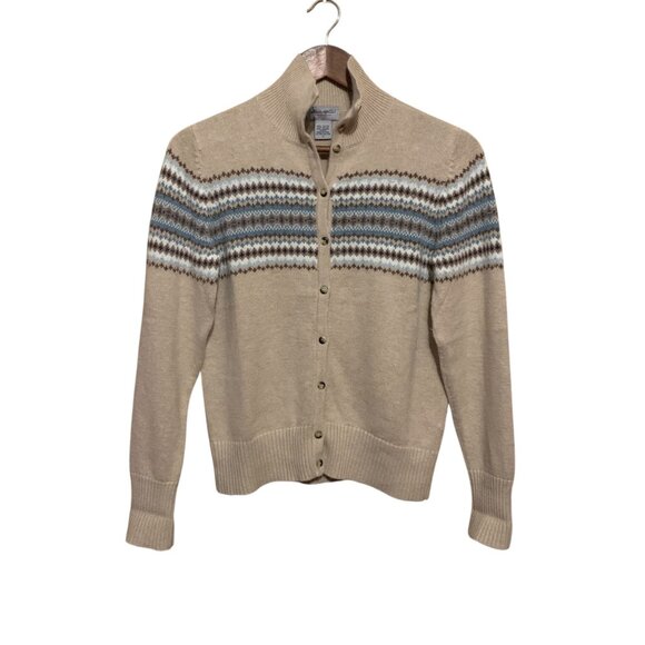 VTG Eddie Bauer Women's Cardigan Angora Fair Isle Beige Blue Sz M Cottagecore - Picture 1 of 16